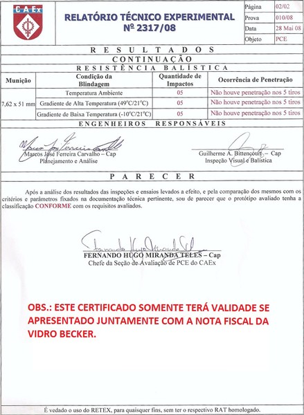 Certificado Becker Blindagens